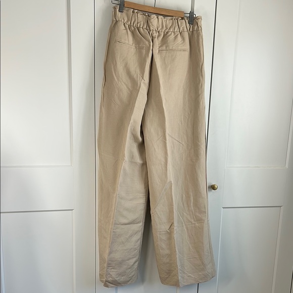 Ann Taylor Paper Bag Waist Linen Blend Wide Leg Tan Pants | Small - Picture 2 of 4